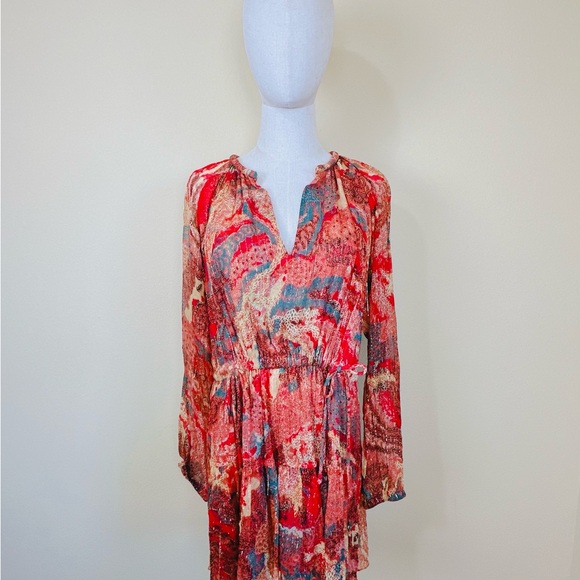 A.L.C. Red and Orange Silk Floral Mini Dress / Size 6 - Picture 2 of 8
